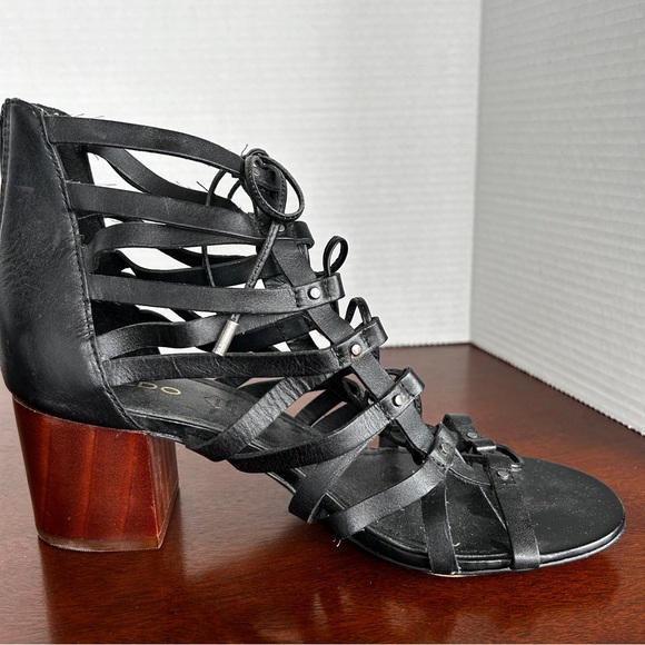 ALDO Black Leather Myssi Lace-up Block Heel Sandals - Picture 7 of 12